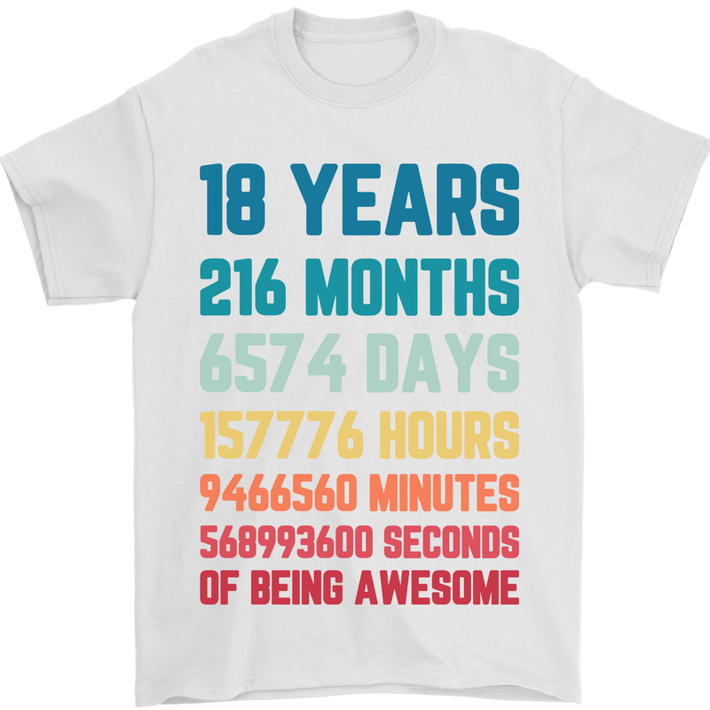 18th Birthday 18 Year Old Mens T-Shirt 100% Cotton White