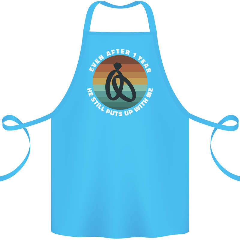 1 Year Wedding Anniversary 1st Marriage Cotton Apron 100% Organic Turquoise