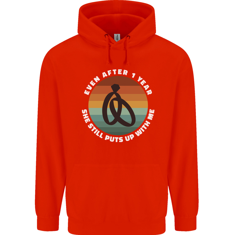 1 Year Wedding Anniversary 1st Marriage Mens 80% Cotton Hoodie Bright Red