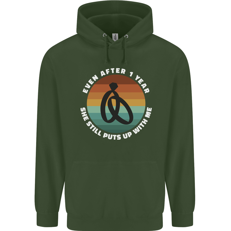 1 Year Wedding Anniversary 1st Marriage Mens 80% Cotton Hoodie Forest Green