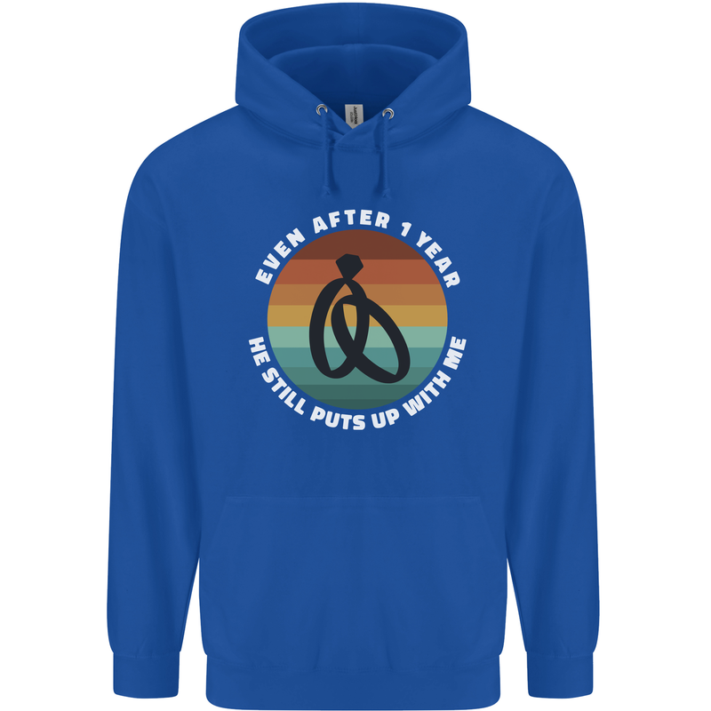 1 Year Wedding Anniversary 1st Marriage Mens 80% Cotton Hoodie Royal Blue