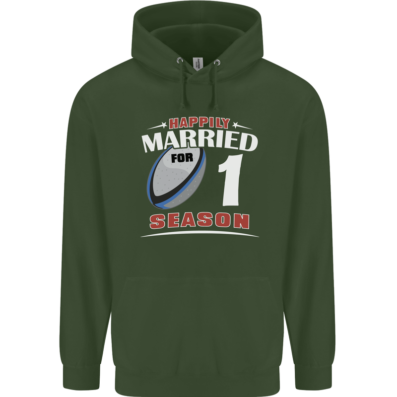 1 Year Wedding Anniversary 1st Rugby Mens 80% Cotton Hoodie Forest Green