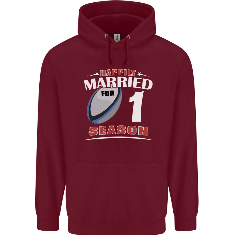 1 Year Wedding Anniversary 1st Rugby Mens 80% Cotton Hoodie Maroon