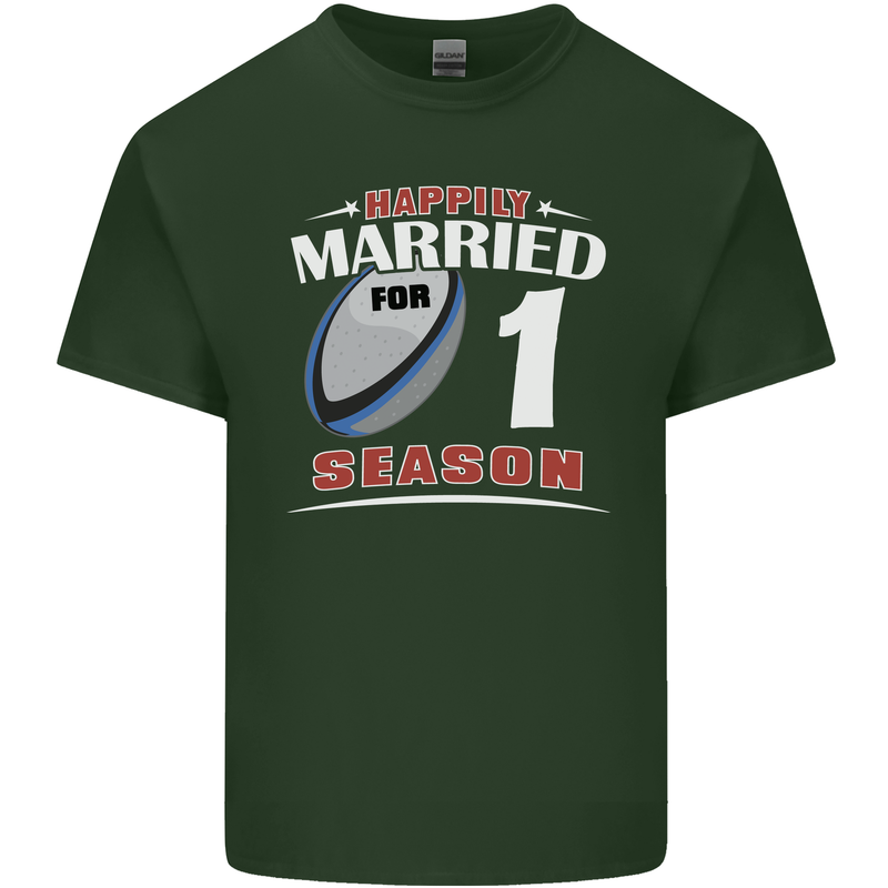 1 Year Wedding Anniversary 1st Rugby Mens Cotton T-Shirt Tee Top Forest Green