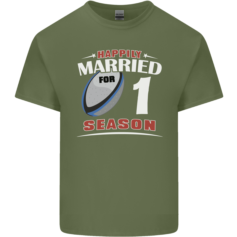 1 Year Wedding Anniversary 1st Rugby Mens Cotton T-Shirt Tee Top Military Green
