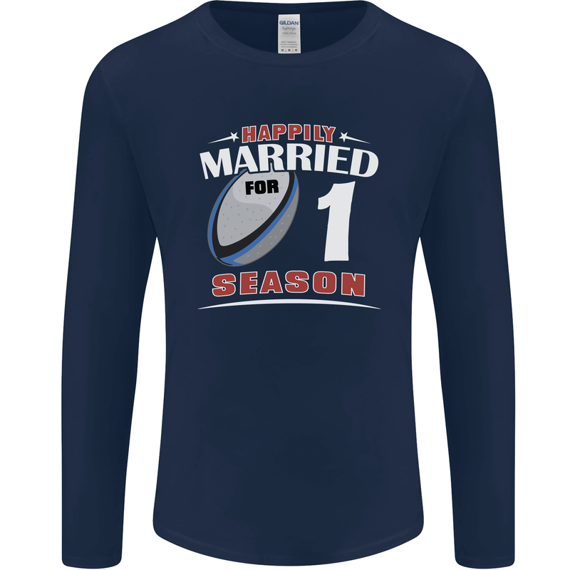 1 Year Wedding Anniversary 1st Rugby Mens Long Sleeve T-Shirt Navy Blue