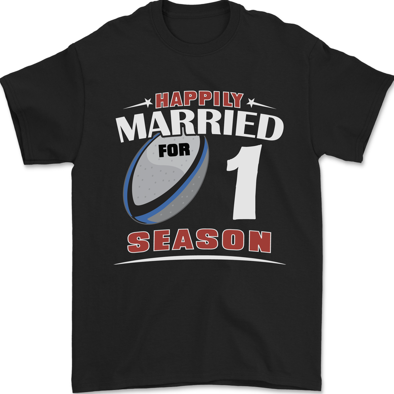1 Year Wedding Anniversary 1st Rugby Mens T-Shirt 100% Cotton Black
