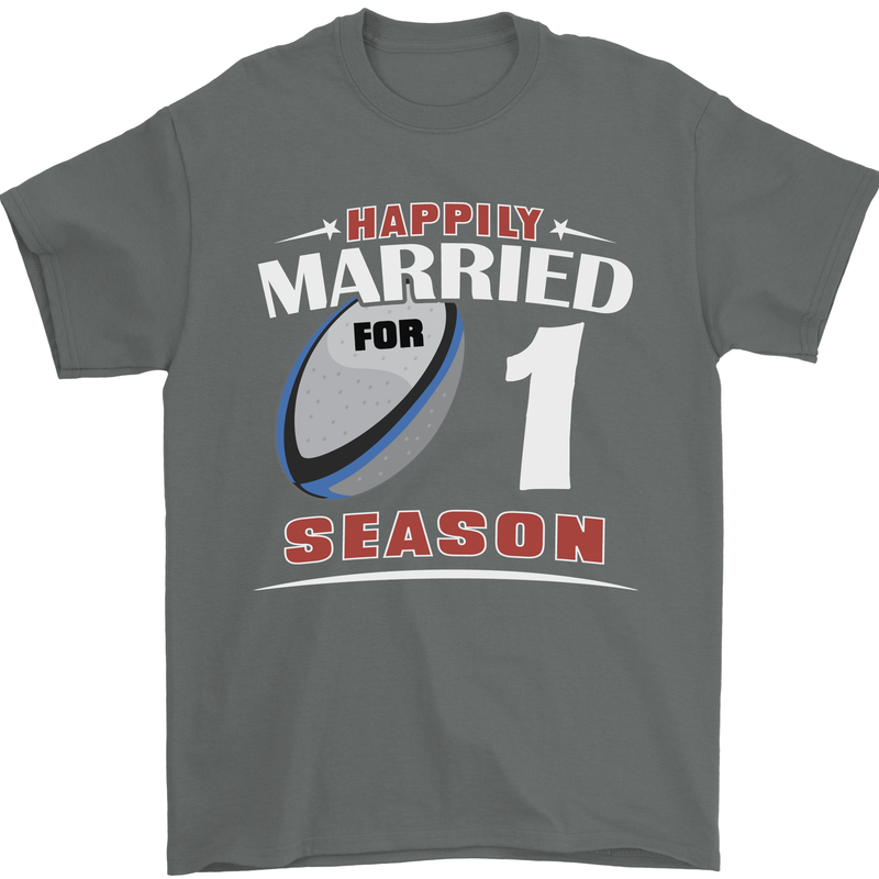 1 Year Wedding Anniversary 1st Rugby Mens T-Shirt 100% Cotton Charcoal