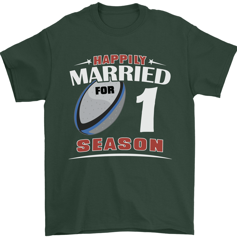 1 Year Wedding Anniversary 1st Rugby Mens T-Shirt 100% Cotton Forest Green