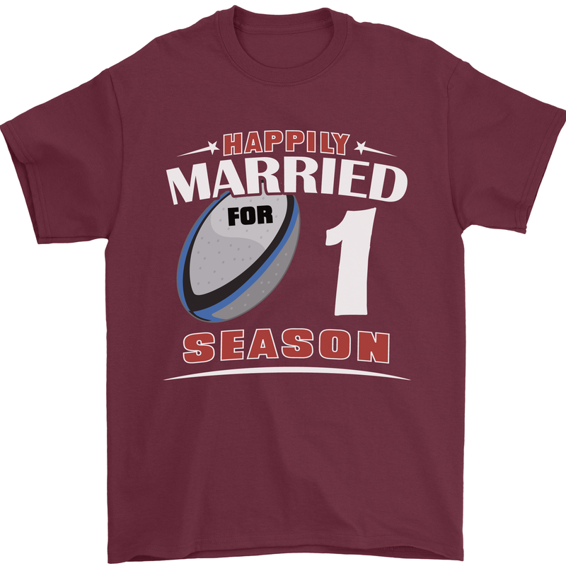 1 Year Wedding Anniversary 1st Rugby Mens T-Shirt 100% Cotton Maroon