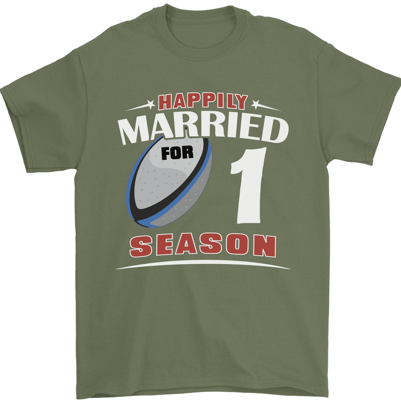 1 Year Wedding Anniversary 1st Rugby Mens T-Shirt 100% Cotton Military Green