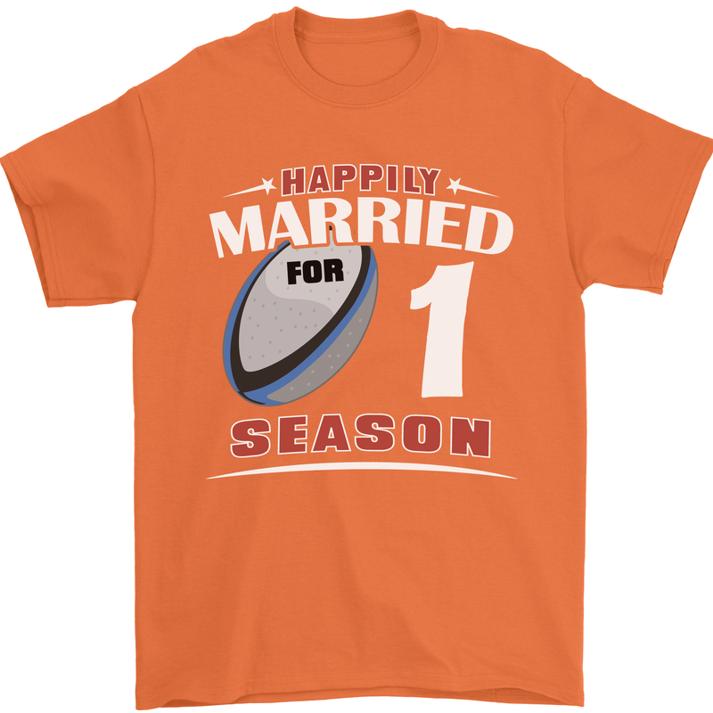1 Year Wedding Anniversary 1st Rugby Mens T-Shirt 100% Cotton Orange