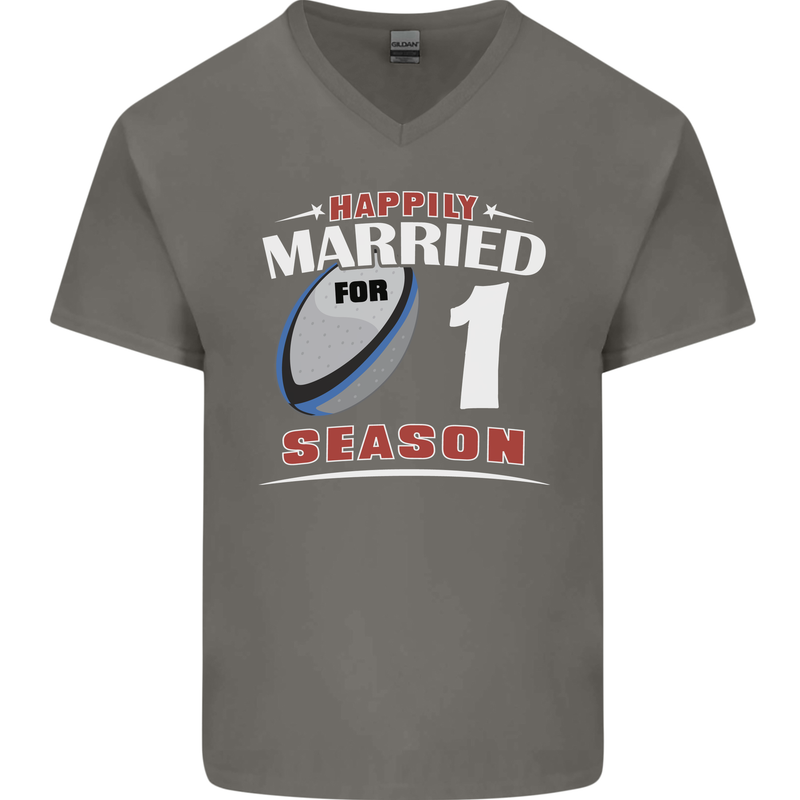 1 Year Wedding Anniversary 1st Rugby Mens V-Neck Cotton T-Shirt Charcoal