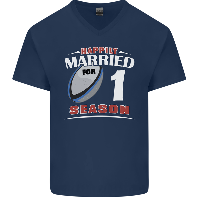 1 Year Wedding Anniversary 1st Rugby Mens V-Neck Cotton T-Shirt Navy Blue