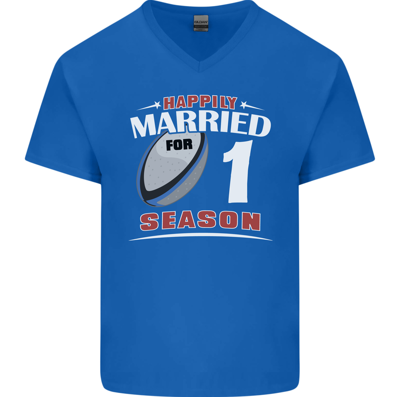 1 Year Wedding Anniversary 1st Rugby Mens V-Neck Cotton T-Shirt Royal Blue