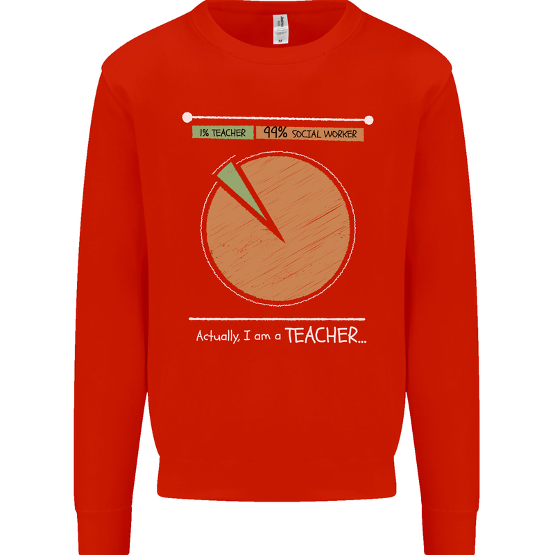 1% Teacher 99% Social Worker Teaching Kids Sweatshirt Jumper Bright Red
