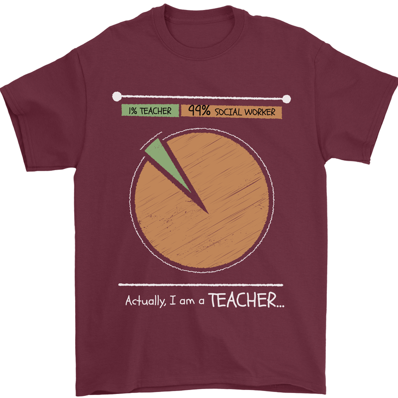 1% Teacher 99% Social Worker Teaching Mens T-Shirt 100% Cotton Maroon