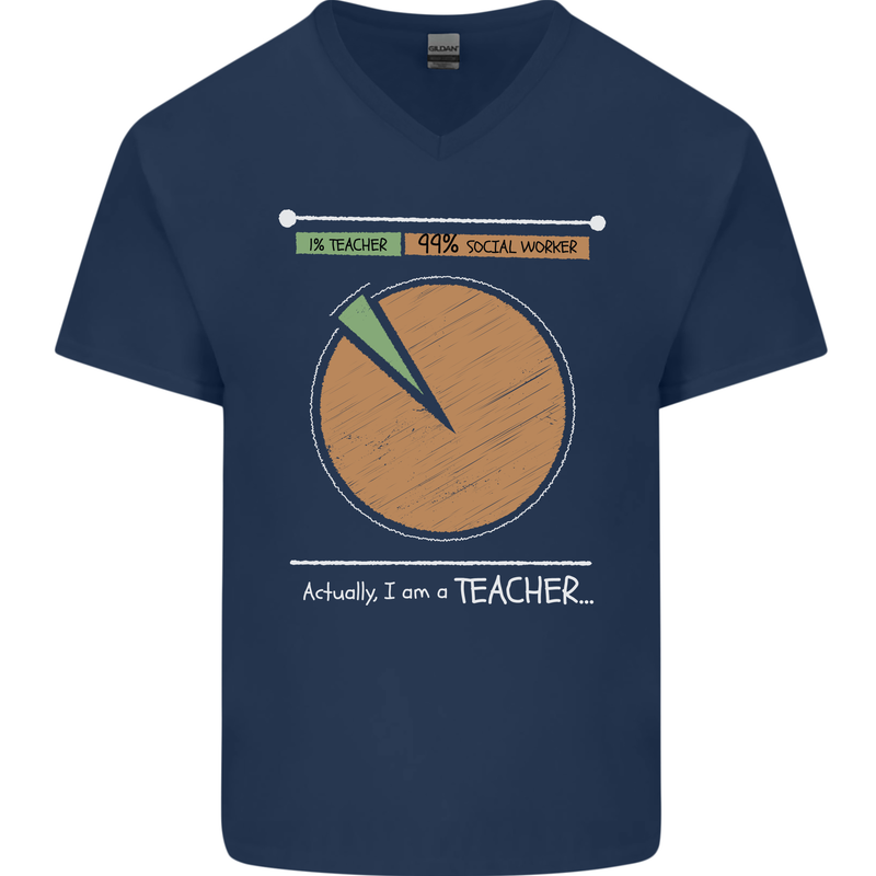 1% Teacher 99% Social Worker Teaching Mens V-Neck Cotton T-Shirt Navy Blue