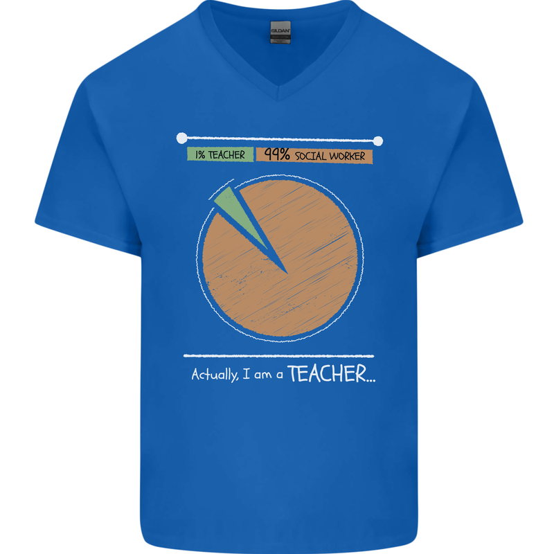 1% Teacher 99% Social Worker Teaching Mens V-Neck Cotton T-Shirt Royal Blue