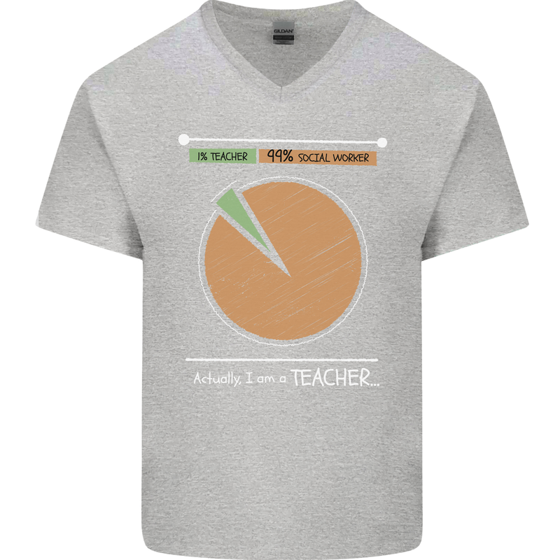 1% Teacher 99% Social Worker Teaching Mens V-Neck Cotton T-Shirt Sports Grey