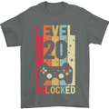 20th Birthday 20 Year Old Level Up Gamming Mens T-Shirt 100% Cotton Charcoal