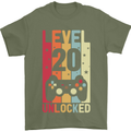 20th Birthday 20 Year Old Level Up Gamming Mens T-Shirt 100% Cotton Military Green