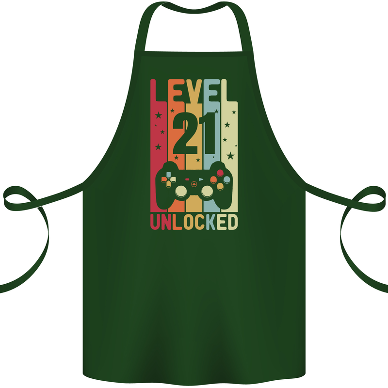 21st Birthday 21 Year Old Level Up Gamming Cotton Apron 100% Organic Forest Green