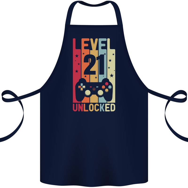 21st Birthday 21 Year Old Level Up Gamming Cotton Apron 100% Organic Navy Blue
