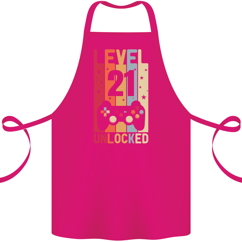 21st Birthday 21 Year Old Level Up Gamming Cotton Apron 100% Organic Pink