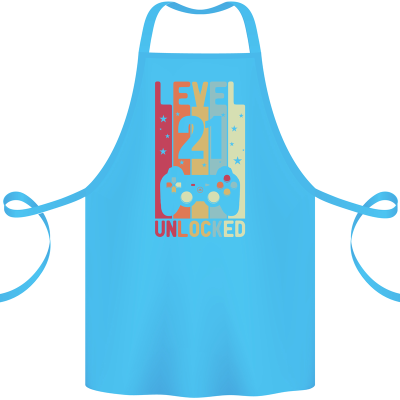 21st Birthday 21 Year Old Level Up Gamming Cotton Apron 100% Organic Turquoise