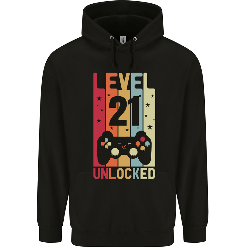 21st Birthday 21 Year Old Level Up Gamming Mens 80% Cotton Hoodie Black