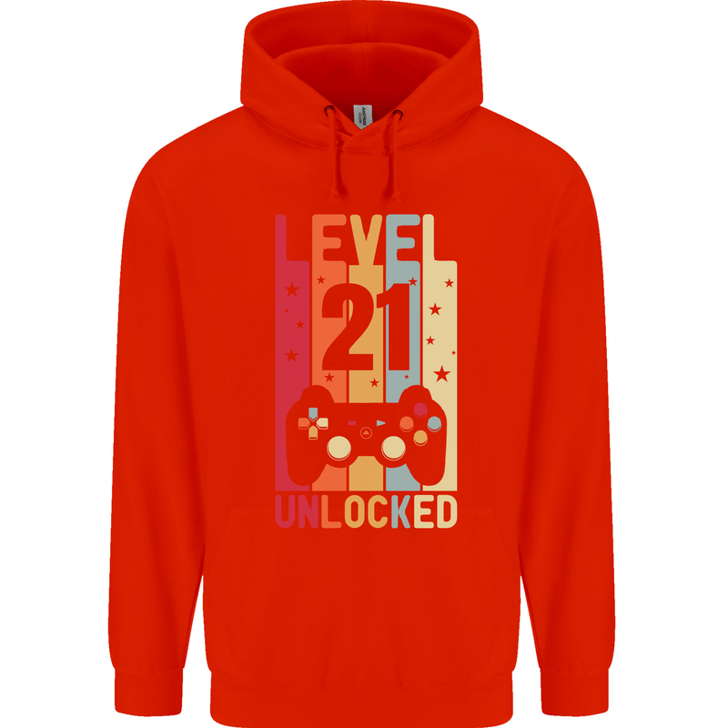 21st Birthday 21 Year Old Level Up Gamming Mens 80% Cotton Hoodie Bright Red