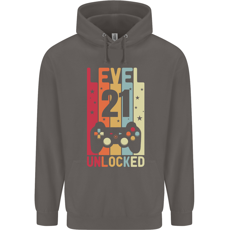 21st Birthday 21 Year Old Level Up Gamming Mens 80% Cotton Hoodie Charcoal