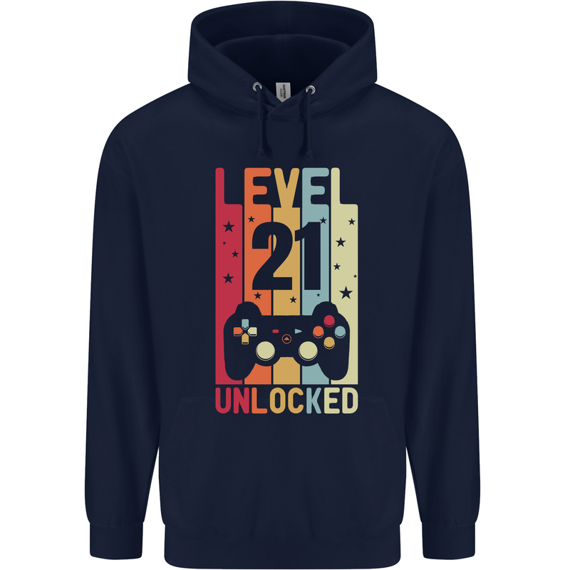 21st Birthday 21 Year Old Level Up Gamming Mens 80% Cotton Hoodie Navy Blue