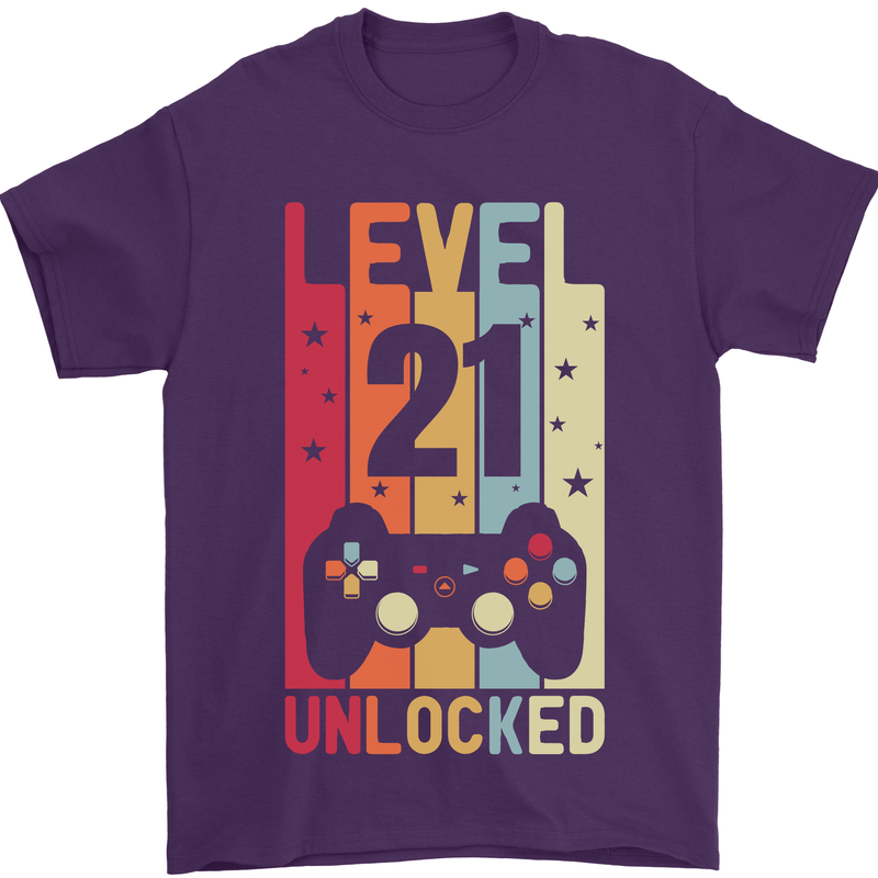 21st Birthday 21 Year Old Level Up Gamming Mens T-Shirt 100% Cotton Purple