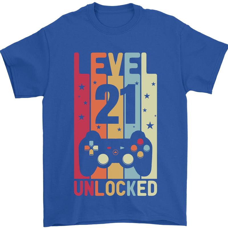 21st Birthday 21 Year Old Level Up Gamming Mens T-Shirt 100% Cotton Royal Blue