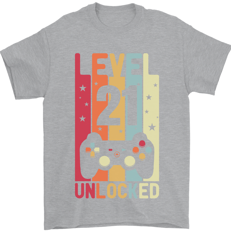 21st Birthday 21 Year Old Level Up Gamming Mens T-Shirt 100% Cotton Sports Grey