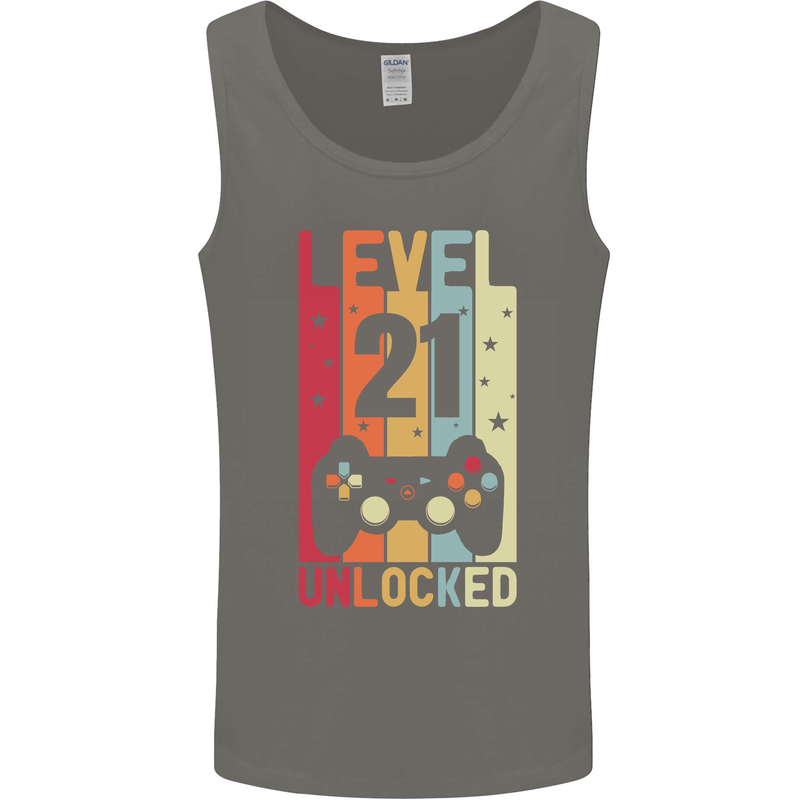 21st Birthday 21 Year Old Level Up Gamming Mens Vest Tank Top Charcoal