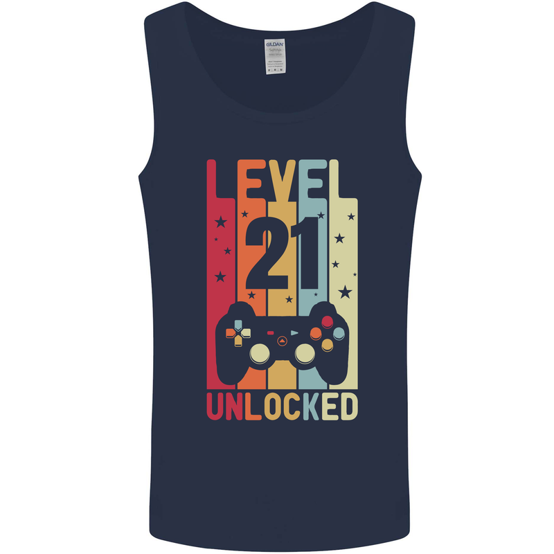 21st Birthday 21 Year Old Level Up Gamming Mens Vest Tank Top Navy Blue