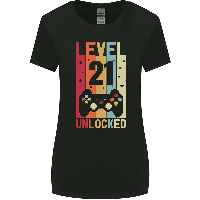 21st Birthday 21 Year Old Level Up Gamming Womens Wider Cut T-Shirt Black