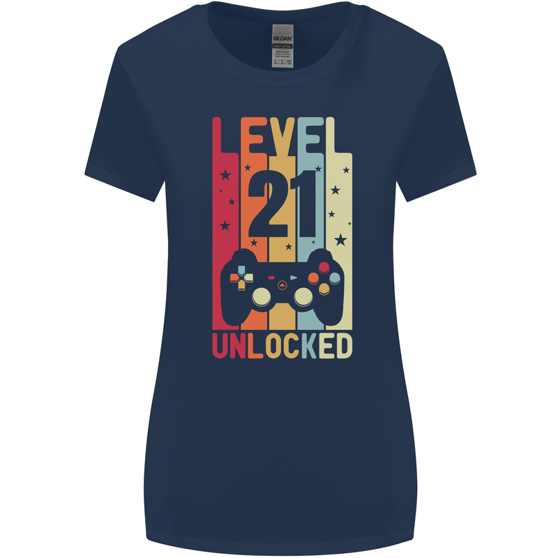 21st Birthday 21 Year Old Level Up Gamming Womens Wider Cut T-Shirt Navy Blue