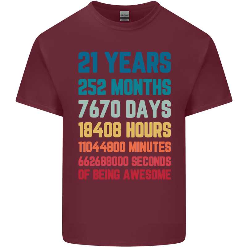 21st Birthday 21 Year Old Mens Cotton T-Shirt Tee Top Maroon
