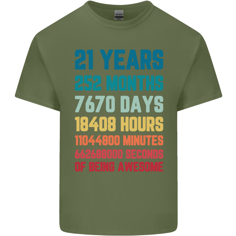 21st Birthday 21 Year Old Mens Cotton T-Shirt Tee Top Military Green