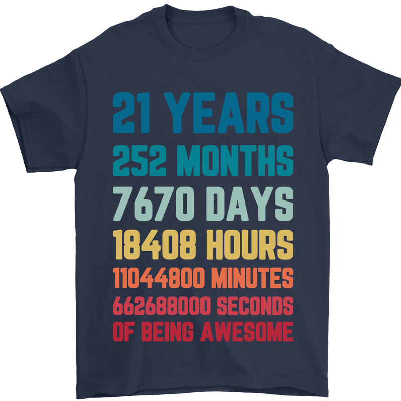 21st Birthday 21 Year Old Mens T-Shirt 100% Cotton Navy Blue