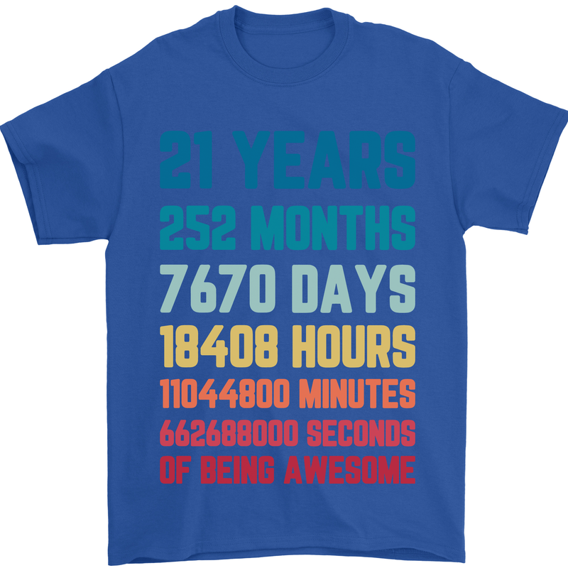 21st Birthday 21 Year Old Mens T-Shirt 100% Cotton Royal Blue