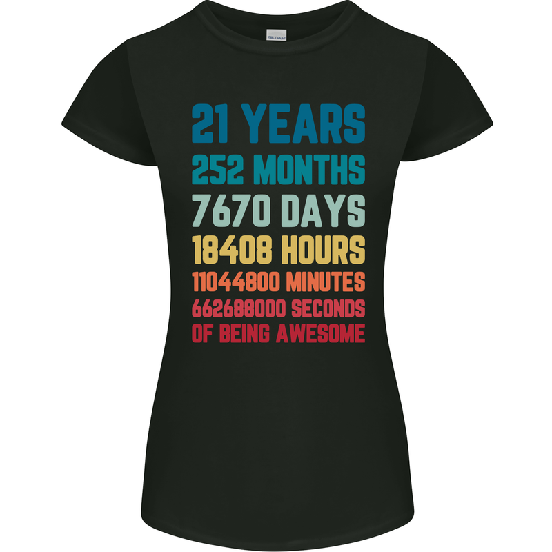 21st Birthday 21 Year Old Womens Petite Cut T-Shirt Black