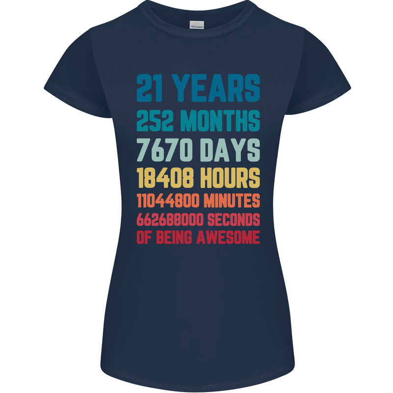 21st Birthday 21 Year Old Womens Petite Cut T-Shirt Navy Blue