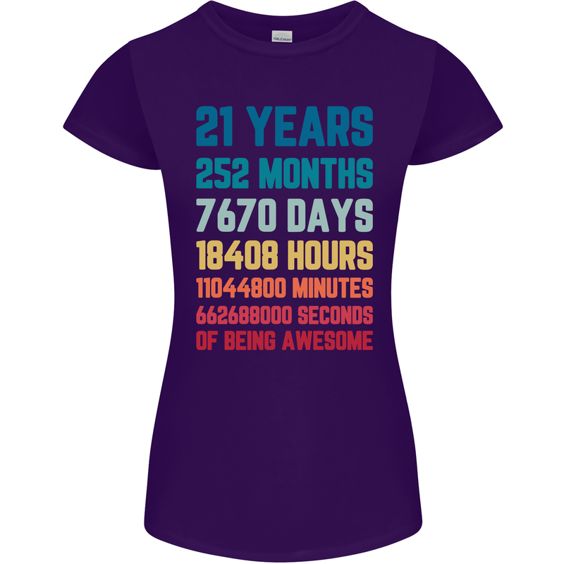 21st Birthday 21 Year Old Womens Petite Cut T-Shirt Purple