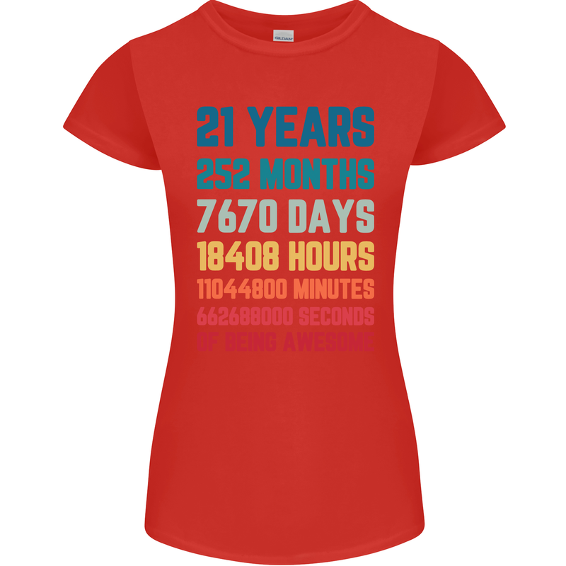 21st Birthday 21 Year Old Womens Petite Cut T-Shirt Red
