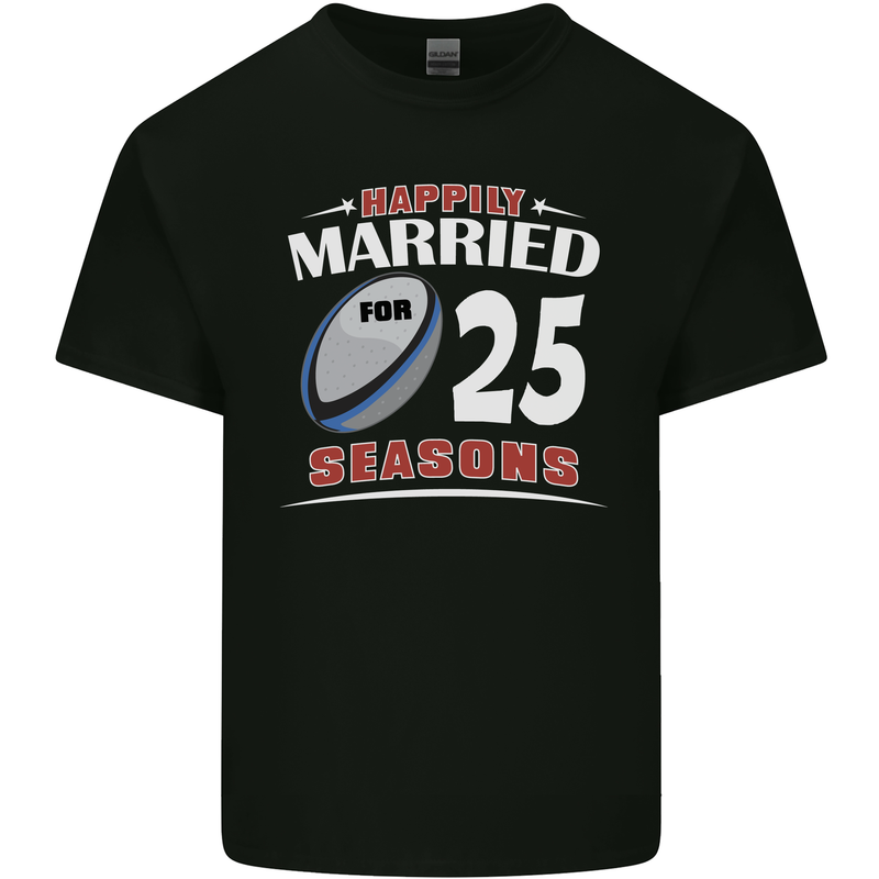 25 Year Wedding Anniversary 25th Rugby Mens Cotton T-Shirt Tee Top Black